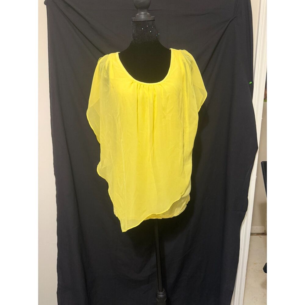 #305 - AB Studio Yellow Blouse Womens XL Short Sleeve Flowy